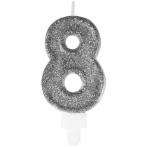 Premium Number 8 Candle Silver